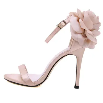 2020 sexy big flower damskie sandały cienkie buty na wysokim obcasie klamra gladiator modne czółenka party nightclub buty ślubne różowe 40