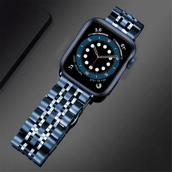 Business correa dla Apple watch 6 se 44 mm 40 mm Pasek ze stali nierdzewnej dla mc se series 6 5 4 3 42 mm 38 mm pasek niebieski bransoletka