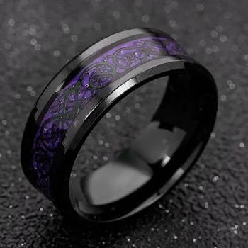 Juno stal nierdzewna męskie pierścień czarny zielony czerwony włókna węglowego smok wzór zaręczynowy pierścień moda biżuteria prezent
