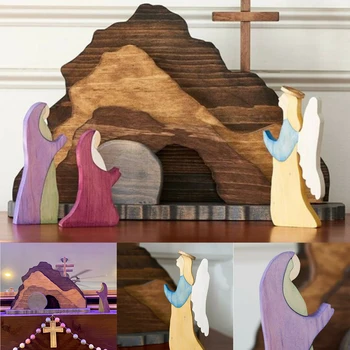 Mini Projekt Wielkanocny Scena Zmartwychwstania Drewniany Wystrój Wielkanocny Wystrój Drewniany Krzyż Scena Zmartwychwstania Drewniany Wystrój Świąteczny Zestaw