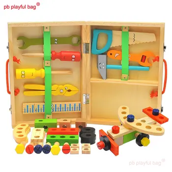 PB Zabawny torba Montessori Drewniane klocki Modelowanie Narzędzia do Naprawy Kreskówka DIY zabawki Edukacyjne dla dzieci prezent UG23