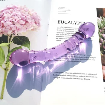 Podwójny kończyć Krystaliczny purpurowy szklany wibrator Pyrex, sztuczne ziarno penisa i Spiralny symulator G Spot Dorosłych Sex zabawki dla kobiet