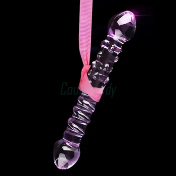 Podwójny kończyć Krystaliczny purpurowy szklany wibrator Pyrex, sztuczne ziarno penisa i Spiralny symulator G Spot Dorosłych Sex zabawki dla kobiet