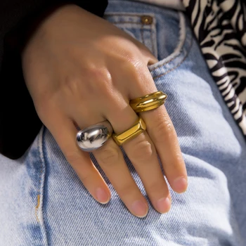 Punk Złoto Kolor Srebrny Duży Okrąg Grube Pierścienie dla kobiet Minimalistyczny Urok Kryształ Układania Pierścieni Oświadczenie Grupa Biżuteria