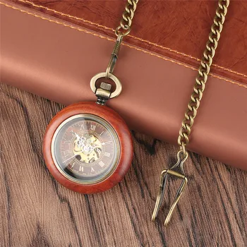 Zegarek Automatyczny Ręczny Wiatr Znakomity Drewniana Obudowa Kieszonkowe Zegarki Luksusowe Przezroczysty Dla Mężczyzn Dla Kobiet prezent do kieszeni godzin